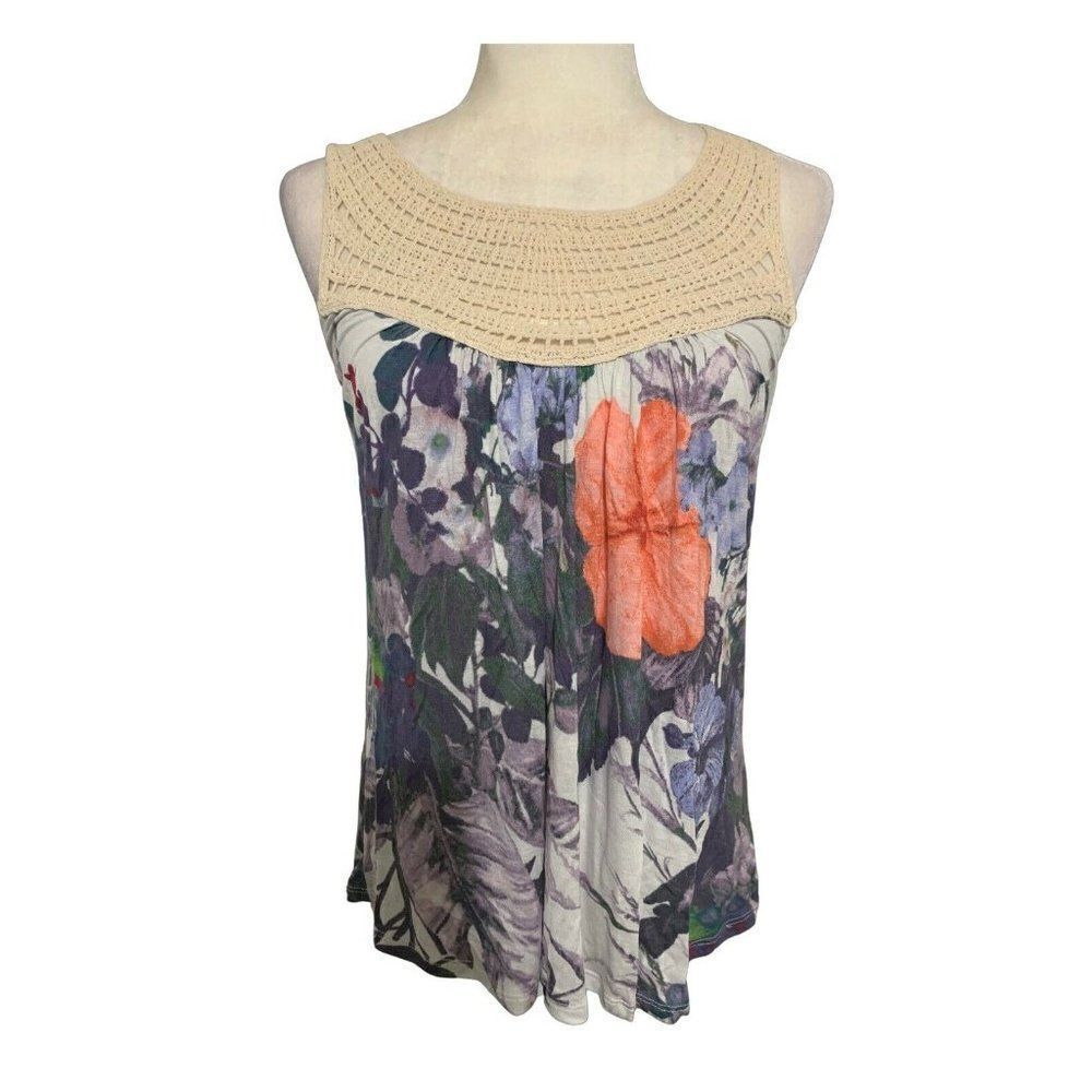 one september anthropologie new womens floral Blue White Pink Purple tank top xs